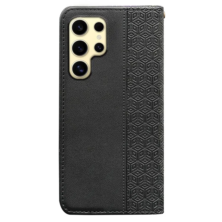 Pour Samsung Galaxy S24 Ultra Wallet Phone Case de Téléphone à Carreaux Magnétiques Strong Modèle D'empreinte en Cuir Couverture - Noir