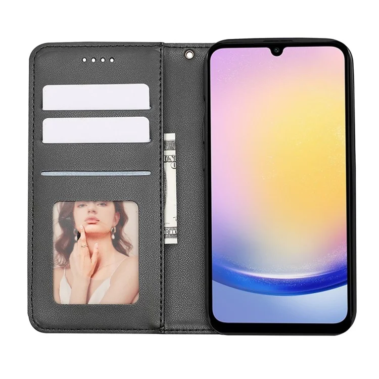 For Samsung Galaxy A15 4G / 5G Wallet Phone Case Strong Magnetic Checkered Pattern Imprint Leather Flip Cover - Black