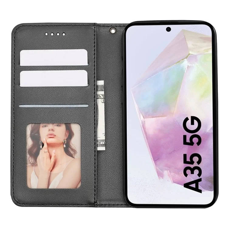 Para Samsung Galaxy A35 5G Billetera Case de Teléfono Fuerte Patrón de Cuadros Magnético Impresión Flip Cover Flip - Negro