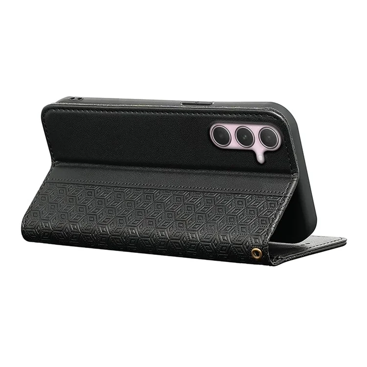 Para Samsung Galaxy A35 5G Billetera Case de Teléfono Fuerte Patrón de Cuadros Magnético Impresión Flip Cover Flip - Negro