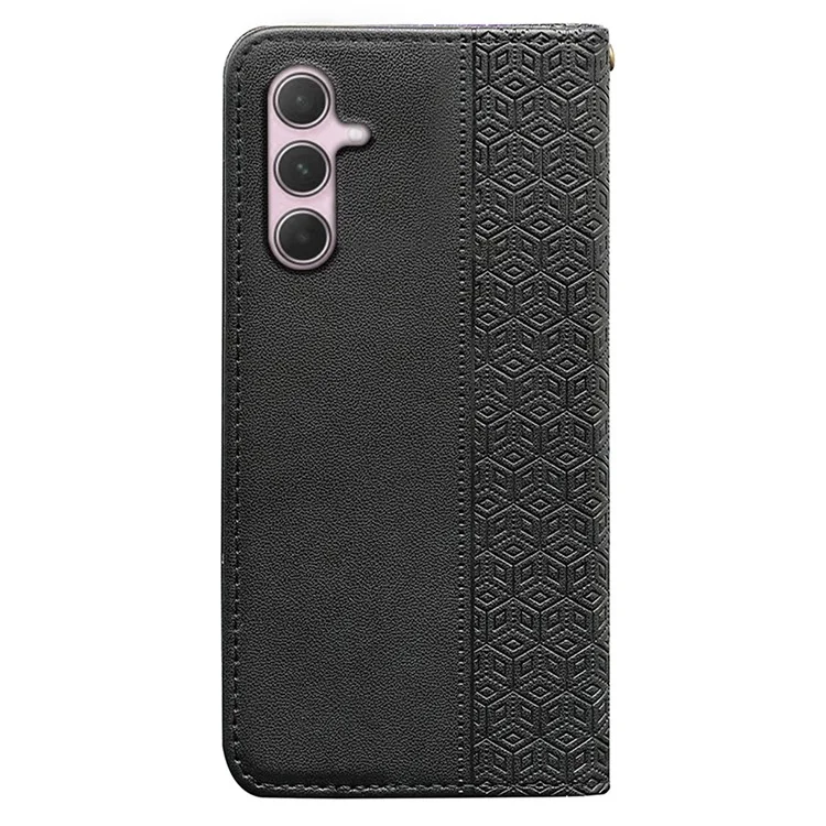 Para Samsung Galaxy A35 5G Billetera Case de Teléfono Fuerte Patrón de Cuadros Magnético Impresión Flip Cover Flip - Negro