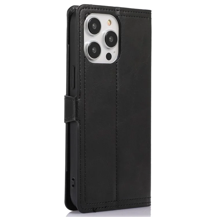 For iPhone 14 Pro Max Drop-proof Zipper Pocket Phone Flip Wallet Case with Magnetic Buckle Protective PU Leather Phone Cover Stand - Black
