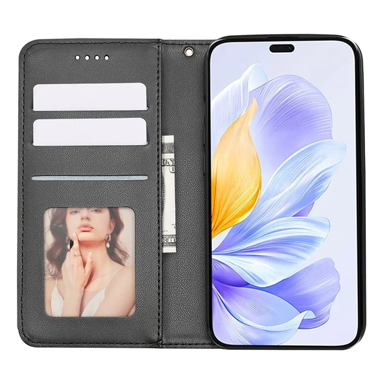 Para Honor X60i 5G Billetera Caja de Teléfono Fuerte Patrón de Cuadros Magnético Impresión Flip Flip Cover - Negro