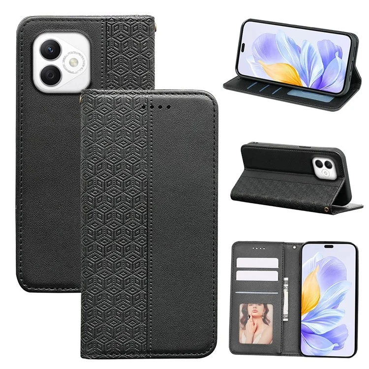 Para Honor X60i 5G Billetera Caja de Teléfono Fuerte Patrón de Cuadros Magnético Impresión Flip Flip Cover - Negro