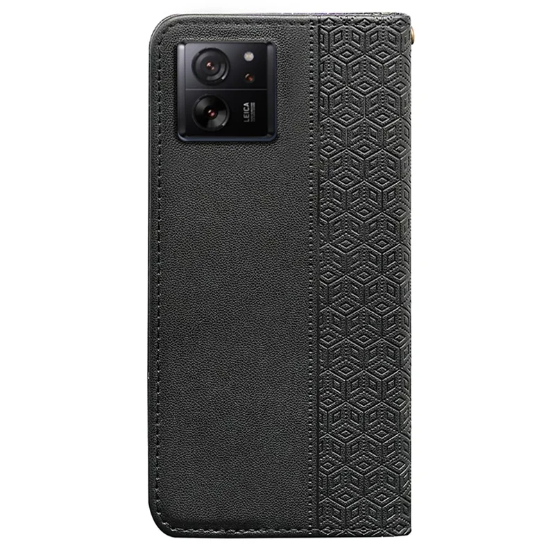 For Xiaomi 14T Wallet Phone Case Strong Magnetic Checkered Pattern Imprint Leather Flip Cover - Black