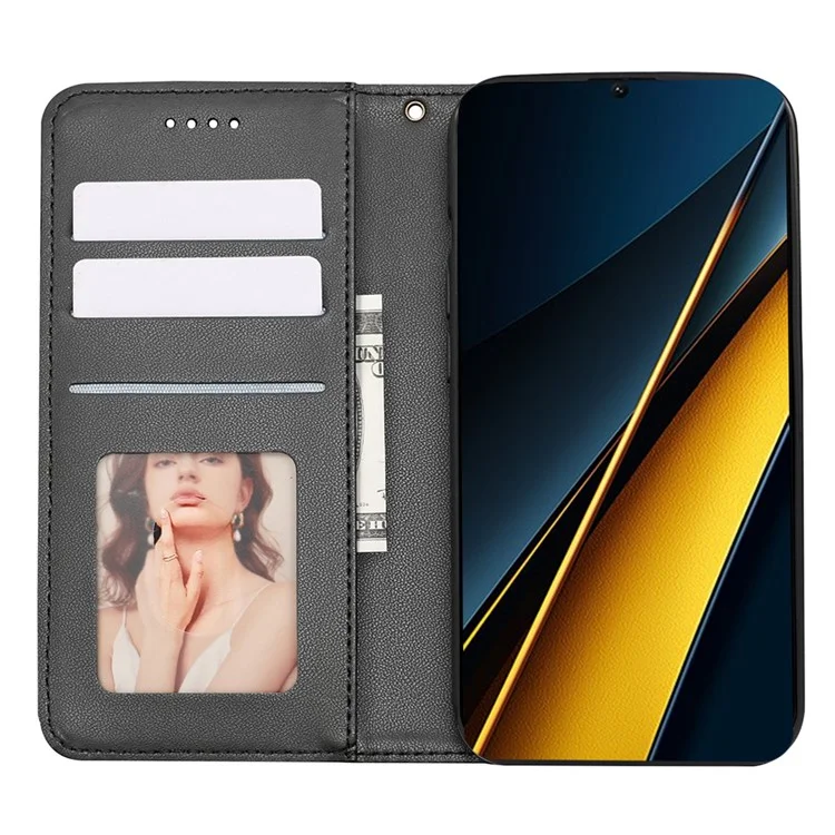 For Xiaomi Poco X6 Pro 5G / Redmi K70E 5G Wallet Phone Case Strong Magnetic Checkered Pattern Imprint Leather Flip Cover - Black