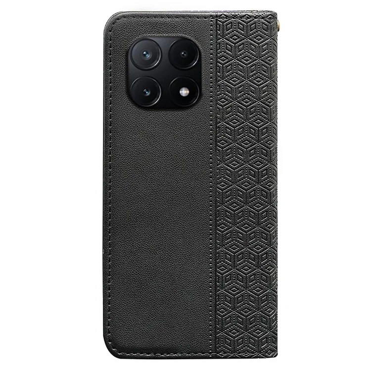 For Xiaomi Poco X6 Pro 5G / Redmi K70E 5G Wallet Phone Case Strong Magnetic Checkered Pattern Imprint Leather Flip Cover - Black