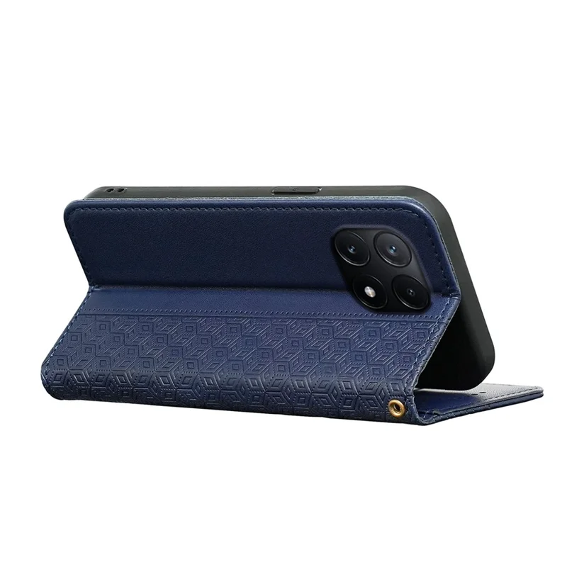 For Xiaomi Poco X6 Pro 5G / Redmi K70E 5G Wallet Phone Case Checkered Pattern Imprint Leather Flip Cover with Wrist Strap - Blue
