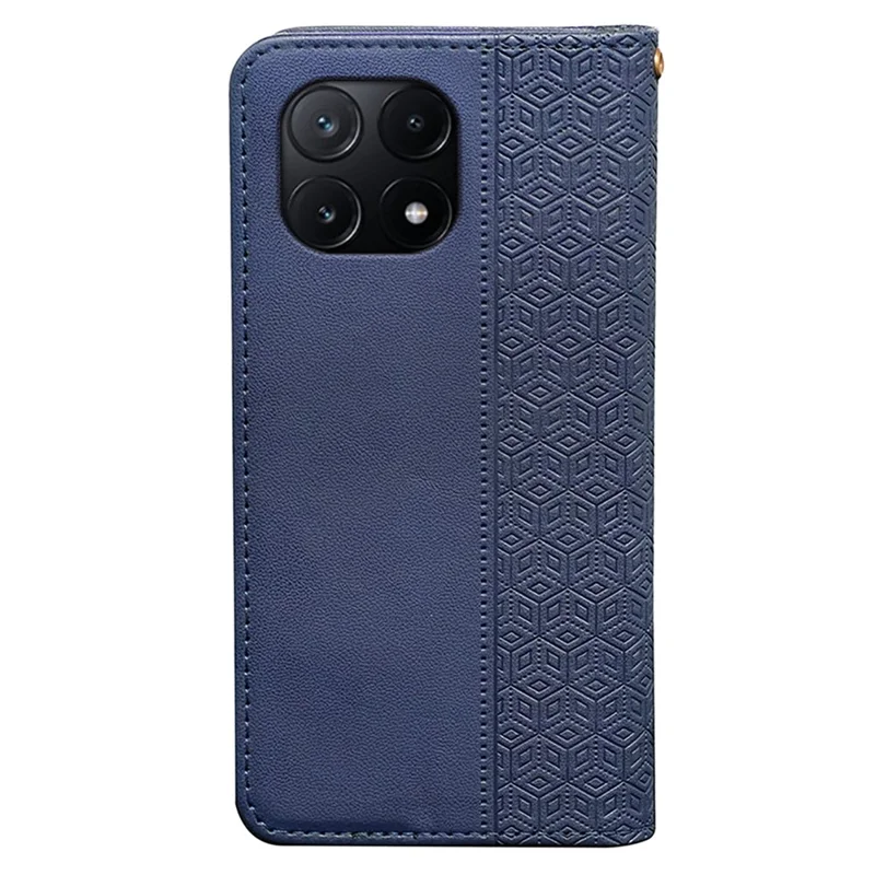 For Xiaomi Poco X6 Pro 5G / Redmi K70E 5G Wallet Phone Case Checkered Pattern Imprint Leather Flip Cover with Wrist Strap - Blue