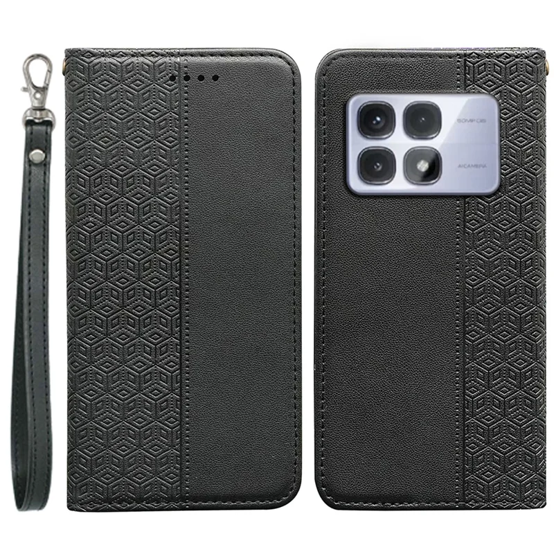 Pour Xiaomi Redmi K70 Ultra Wallet Phone Case de Téléphone à Carreaux Magnétiques Strong Modèle Imprimée Couverture de Court - Noir