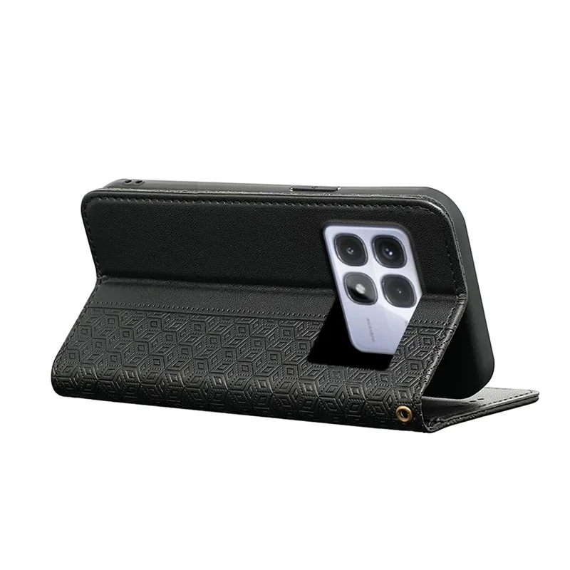 Pour Xiaomi Redmi K70 Ultra Wallet Phone Case de Téléphone à Carreaux Magnétiques Strong Modèle Imprimée Couverture de Court - Noir