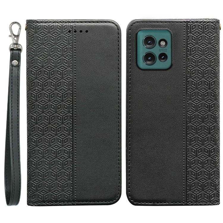 Für Motorola Edge 50 5G Wallet Phone Hülle Starke Magnetische Karierte Muster -abdruck -leder -flip -abdeckung - Schwarz
