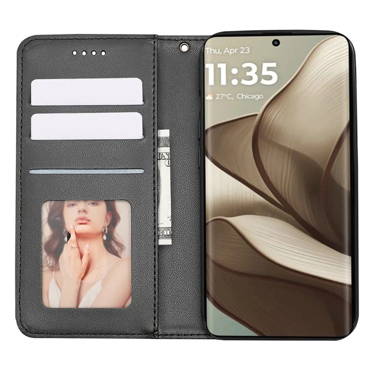 Für Motorola Edge 50 5G Wallet Phone Hülle Starke Magnetische Karierte Muster -abdruck -leder -flip -abdeckung - Schwarz