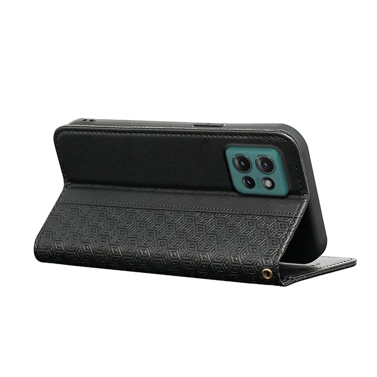 Für Motorola Edge 50 5G Wallet Phone Hülle Starke Magnetische Karierte Muster -abdruck -leder -flip -abdeckung - Schwarz