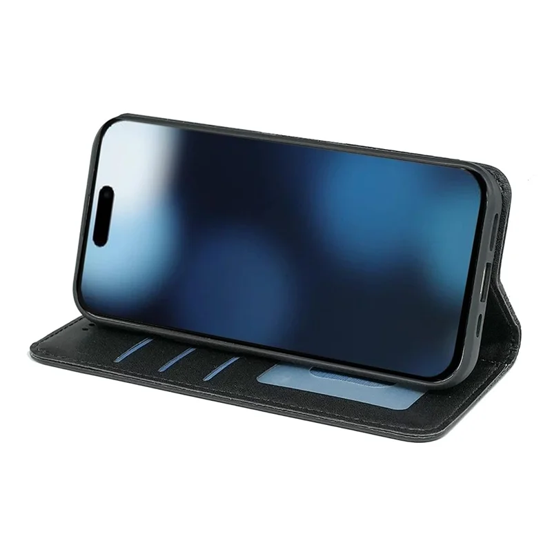 For iPhone 16 Wallet Phone Case Strong Magnetic Checkered Pattern Imprint Leather Flip Cover - Black