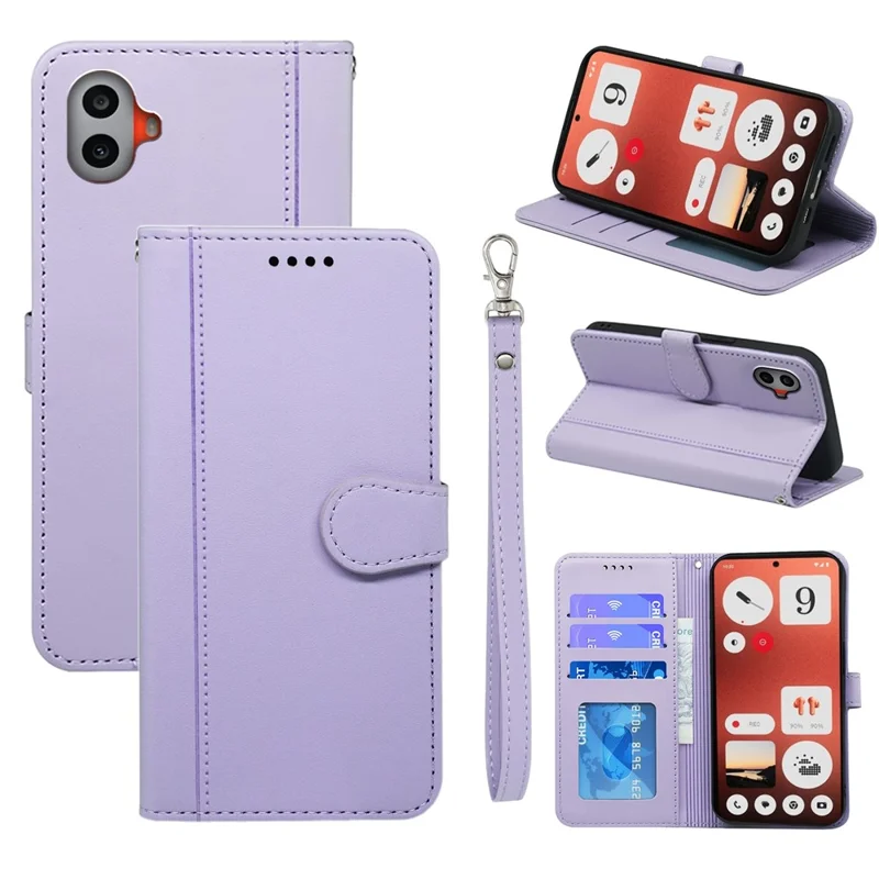 For Nothing CMF Phone 1 Wallet Case Magnetic Snap Leather Phone Cover with Strap - Purple