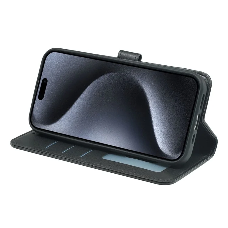 Per Iphone 16 Pro Wallet Case Magnetico Copertina di Telefono in Pelle a Scatto Con Cinturino - Nero