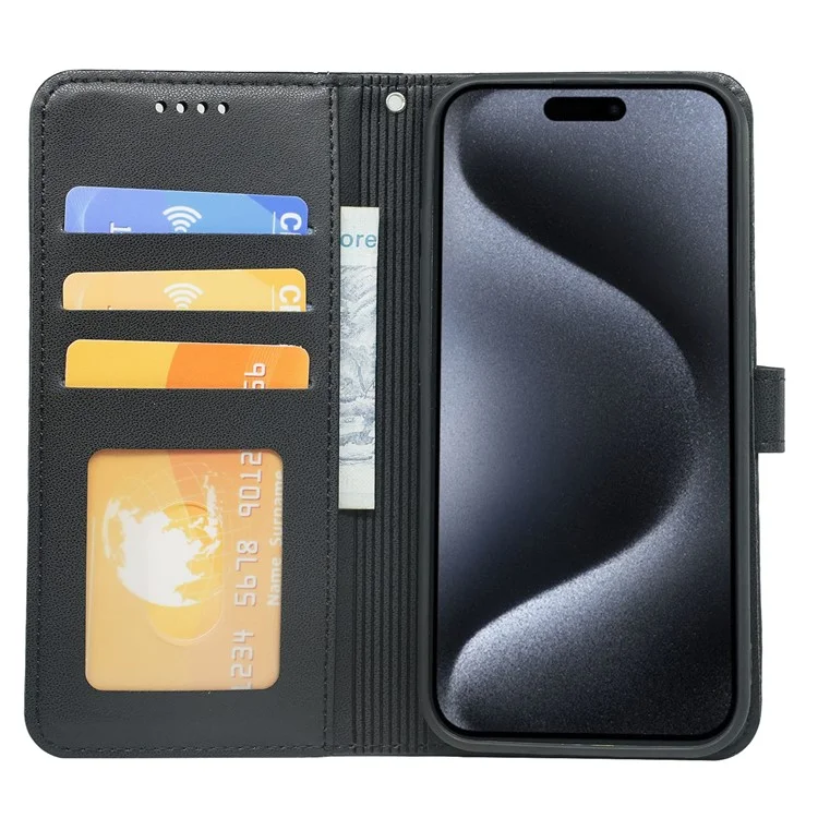 Per Iphone 16 Pro Wallet Case Magnetico Copertina di Telefono in Pelle a Scatto Con Cinturino - Nero