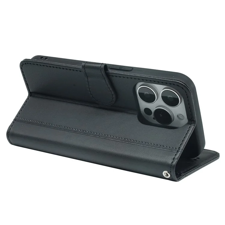 Per Iphone 16 Pro Wallet Case Magnetico Copertina di Telefono in Pelle a Scatto Con Cinturino - Nero