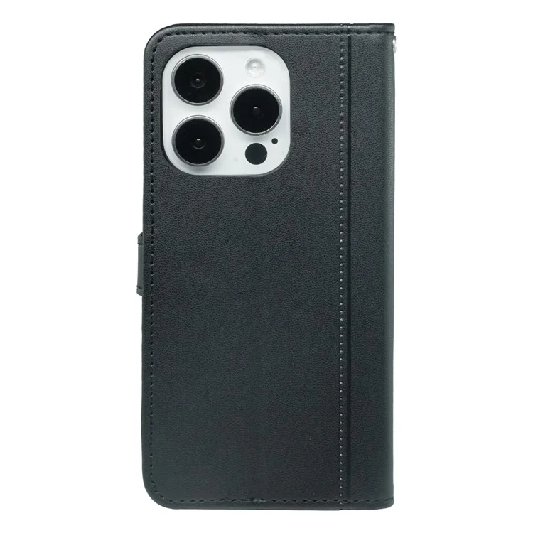Per Iphone 16 Pro Wallet Case Magnetico Copertina di Telefono in Pelle a Scatto Con Cinturino - Nero