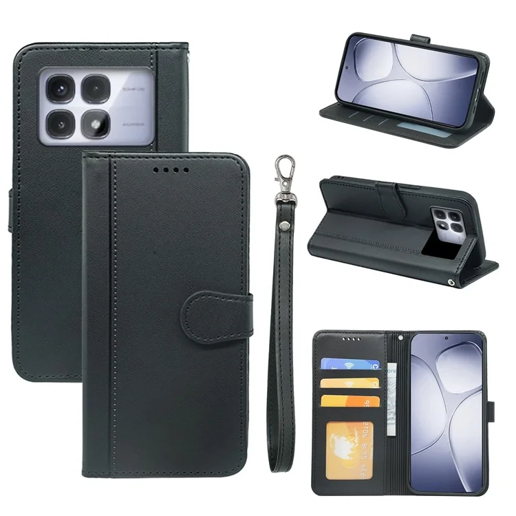 Для Xiaomi Redmi K70 Ultra Wallet Case Magnetic Snap Кожаный Телефон с Ремешком - Черный