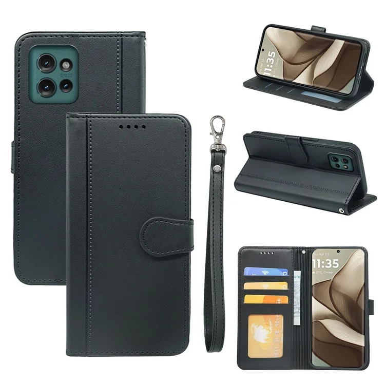 Für Motorola Edge 50 5G Wallet Huse Magnetic Snap Leder Telefonabdeckung Mit Riemen - Schwarz