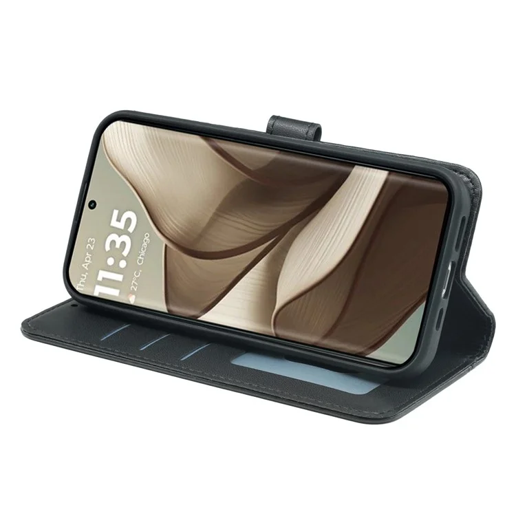 Für Motorola Edge 50 5G Wallet Huse Magnetic Snap Leder Telefonabdeckung Mit Riemen - Schwarz