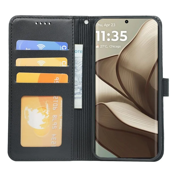 Für Motorola Edge 50 5G Wallet Huse Magnetic Snap Leder Telefonabdeckung Mit Riemen - Schwarz