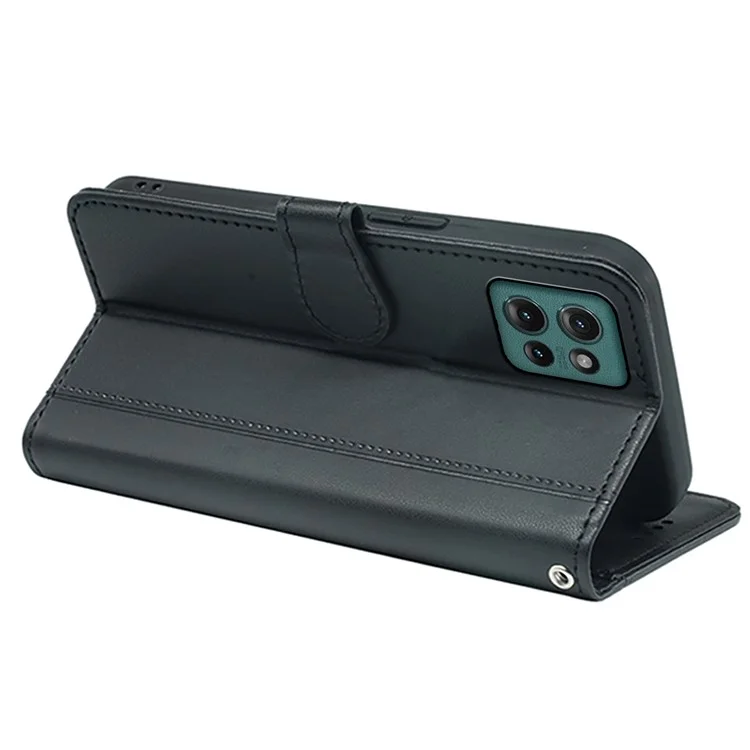 Für Motorola Edge 50 5G Wallet Huse Magnetic Snap Leder Telefonabdeckung Mit Riemen - Schwarz