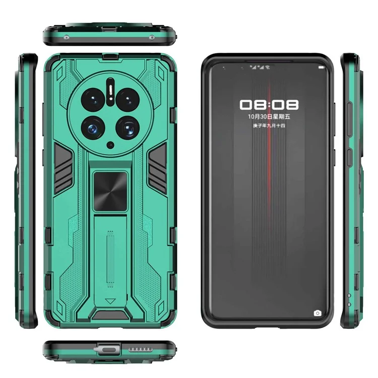 Für Huawei Mate 50 Pro 4G Ständer Design Telefonhülle Stoßfest Harte PC Weiche TPU Hybrid Rückabdeckung - Grün