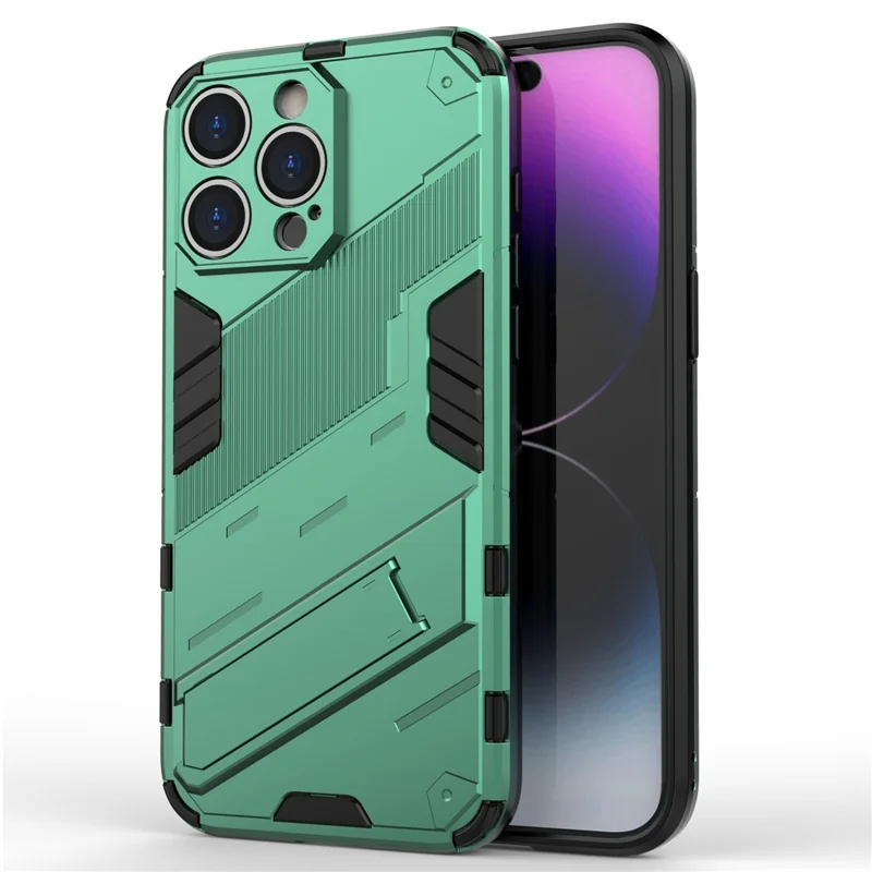 For iPhone 16 Pro Max Case PC+TPU Shockproof Phone Cover with Kickstand - Green