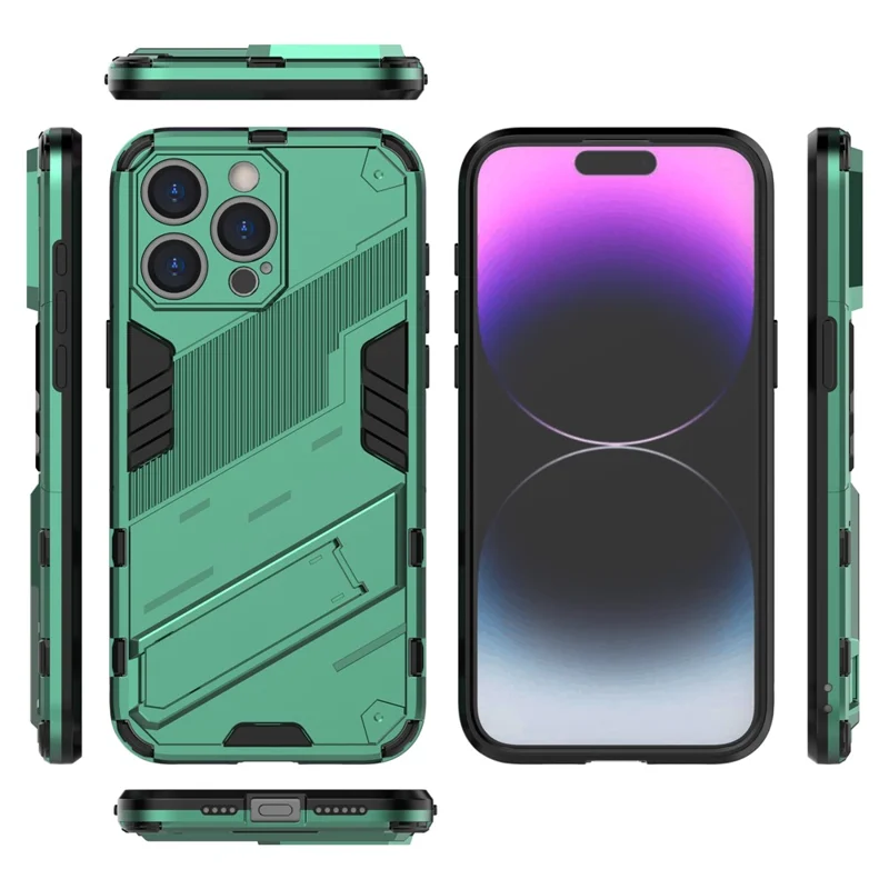 For iPhone 16 Pro Max Case PC+TPU Shockproof Phone Cover with Kickstand - Green