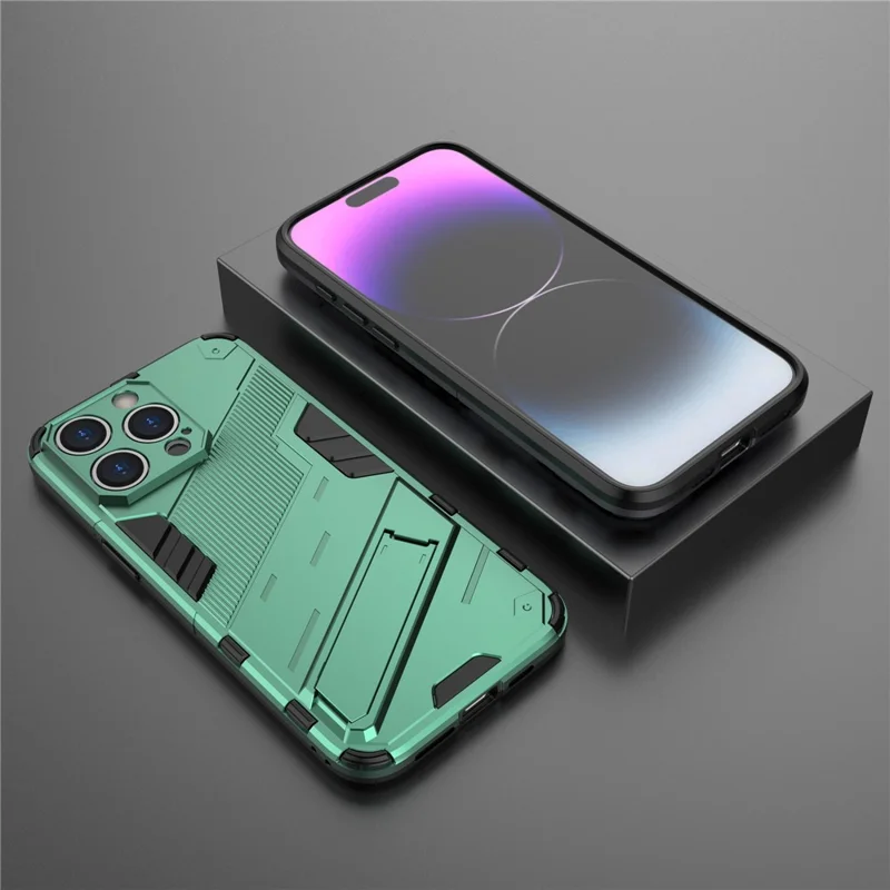For iPhone 16 Pro Max Case PC+TPU Shockproof Phone Cover with Kickstand - Green