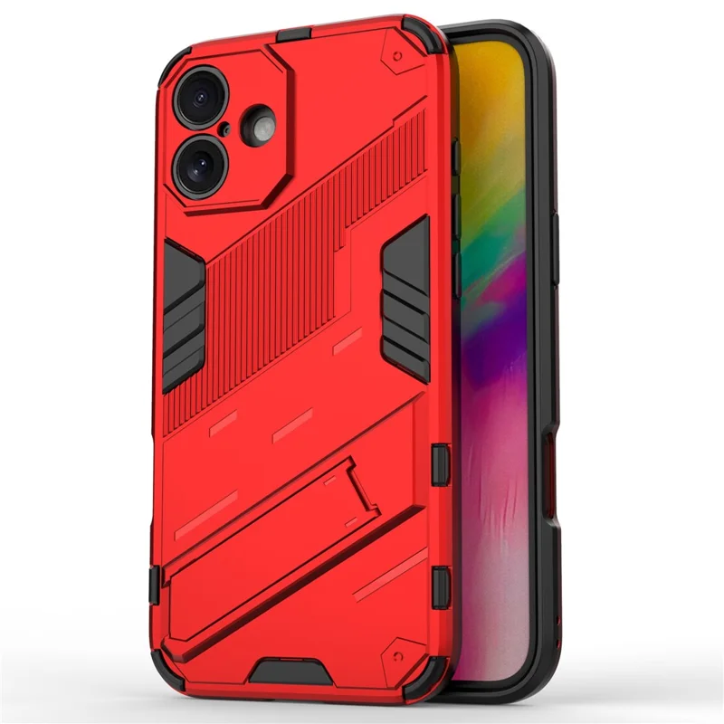 For iPhone 16 Case PC+TPU Shockproof Phone Cover with Kickstand - Red