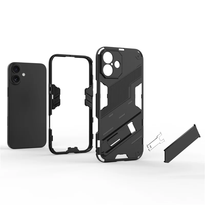 For iPhone 16 Case PC+TPU Shockproof Phone Cover with Kickstand - Red