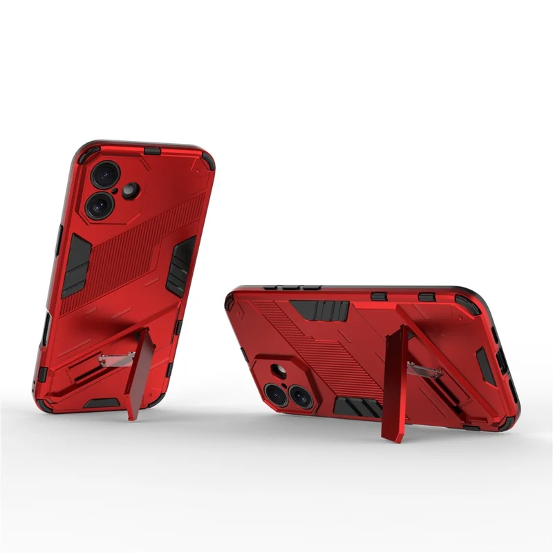 For iPhone 16 Case PC+TPU Shockproof Phone Cover with Kickstand - Red