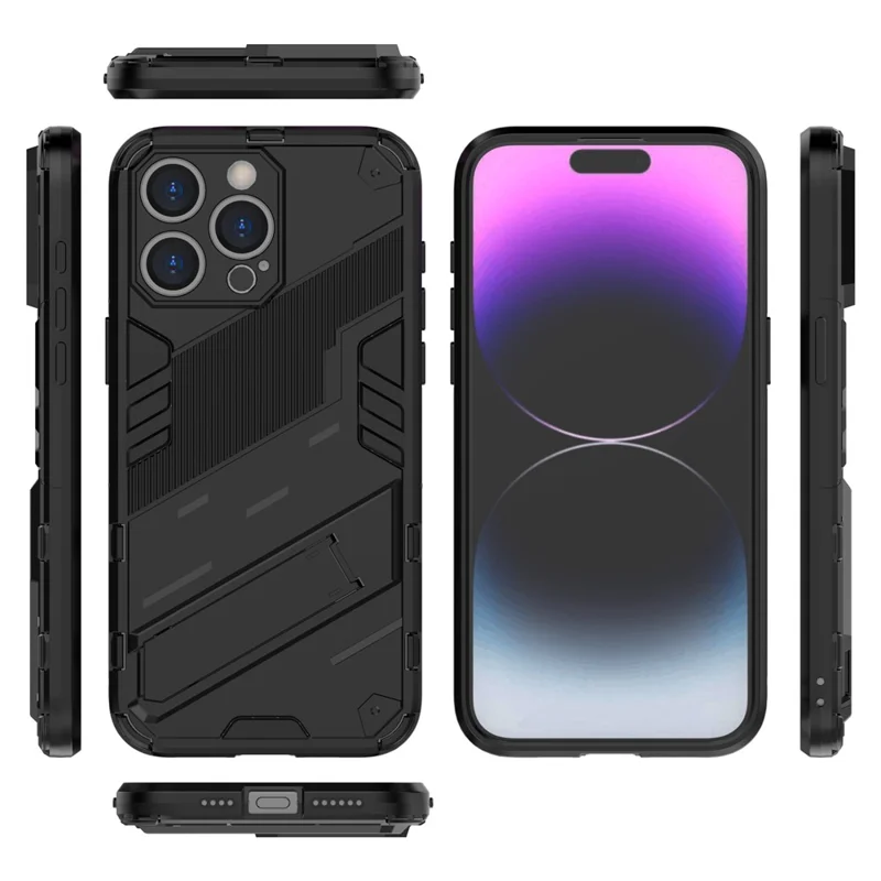 Per iPhone 16 Pro Case PC+TPU Custodia per telefono antiurto con supporto - Nero