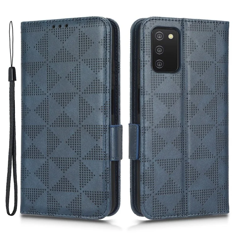 Para o Samsung Galaxy A03s (166,5 x 75,98 x 9,14mm) Carteira PU Caelo Pulho de Catura Impressada Triangle Padrão - Azul