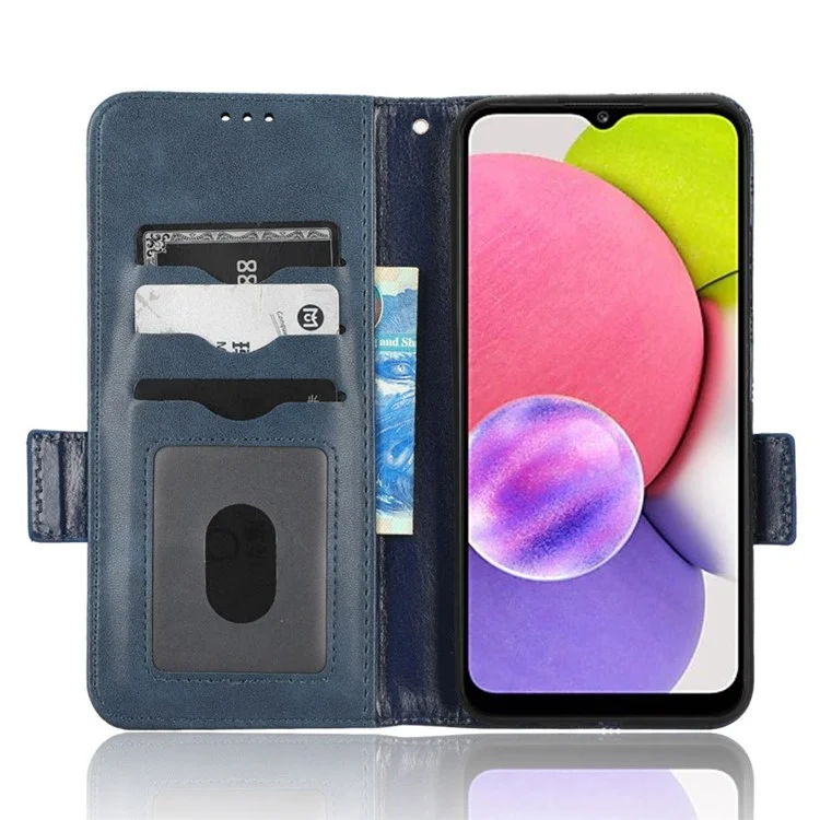 Para o Samsung Galaxy A03s (166,5 x 75,98 x 9,14mm) Carteira PU Caelo Pulho de Catura Impressada Triangle Padrão - Azul