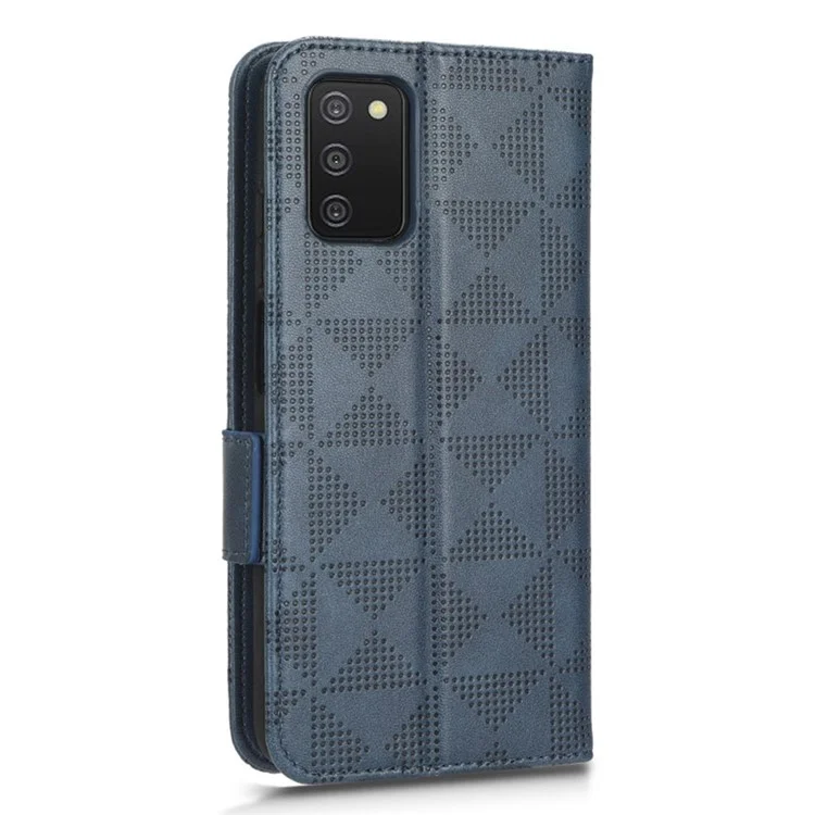 Para o Samsung Galaxy A03s (166,5 x 75,98 x 9,14mm) Carteira PU Caelo Pulho de Catura Impressada Triangle Padrão - Azul