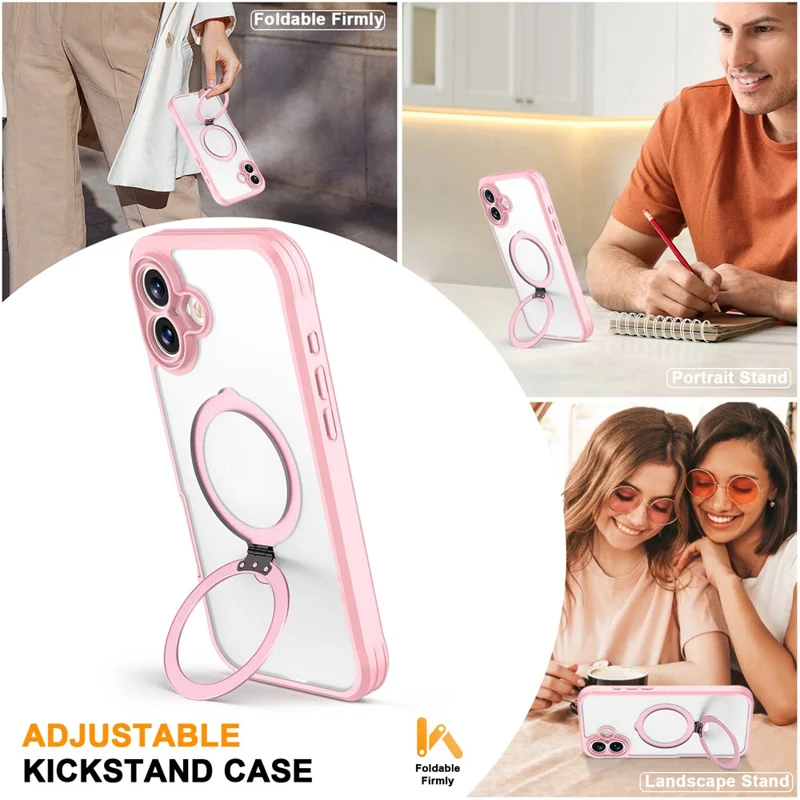 Para Iphone 16 Plus Case Skin Touch Color Solid TPU+PC Tampa de Telefone Com Kickstand Magnético - Rosa