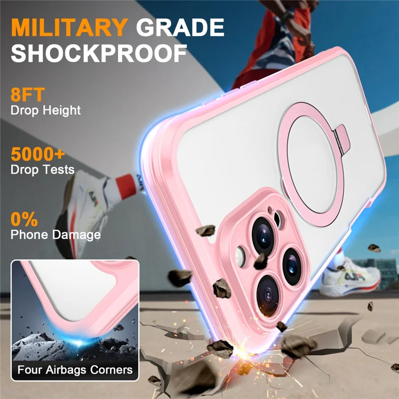 Para Iphone 16 Pro Case Skin Touch Color Solid TPU+PC Tampa de Telefone Com Magnetic Kickstand Pet Screen Protector - Rosa