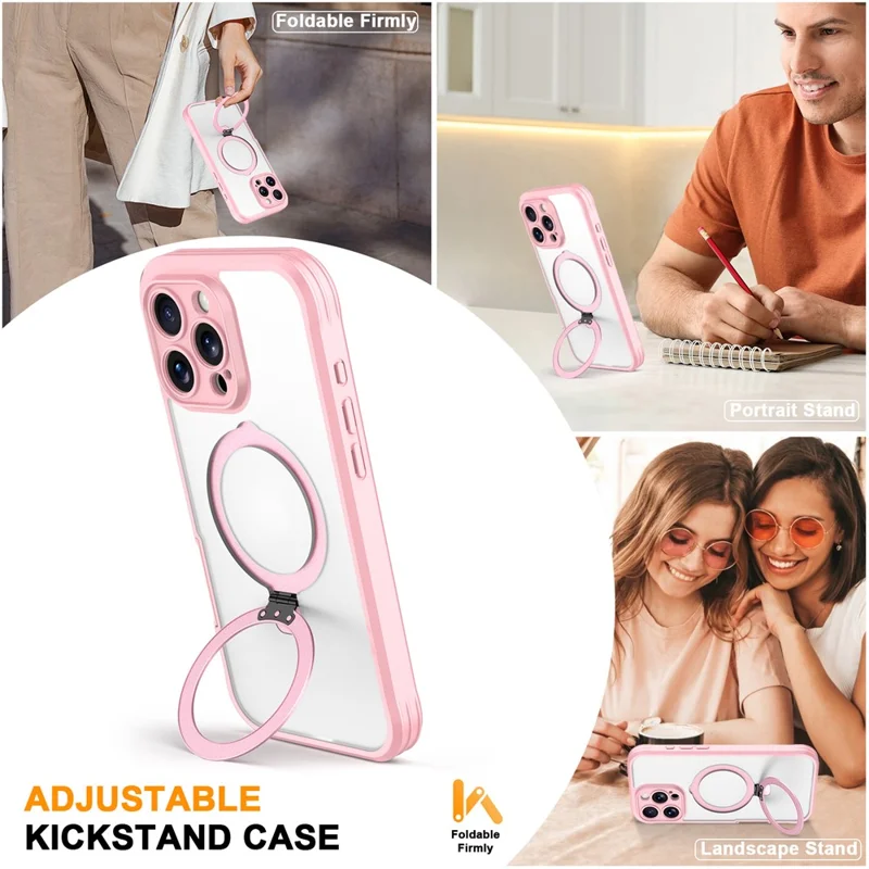 Para Iphone 16 Pro Case Skin Touch Color Solid TPU+PC Tampa de Telefone Com Magnetic Kickstand Pet Screen Protector - Rosa