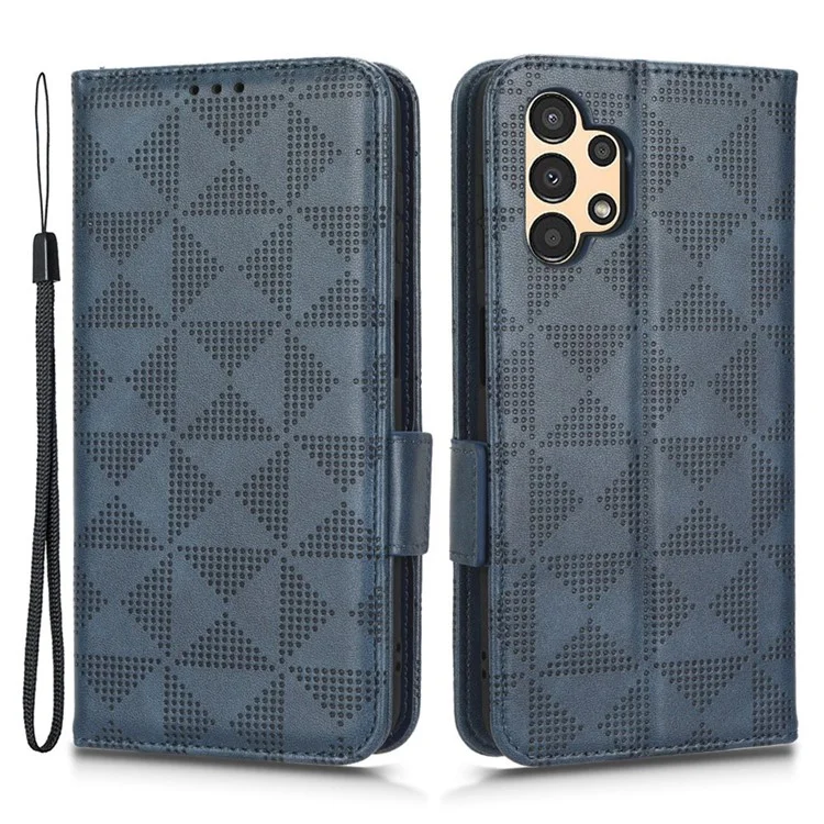 Per Samsung Galaxy A13 4G Exprinted Triangle Pattern Anti-scratch PU Case Portafoglio Stand Piegabile Copertina Del Telefono - Blu