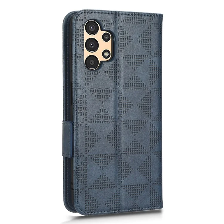 Per Samsung Galaxy A13 4G Exprinted Triangle Pattern Anti-scratch PU Case Portafoglio Stand Piegabile Copertina Del Telefono - Blu