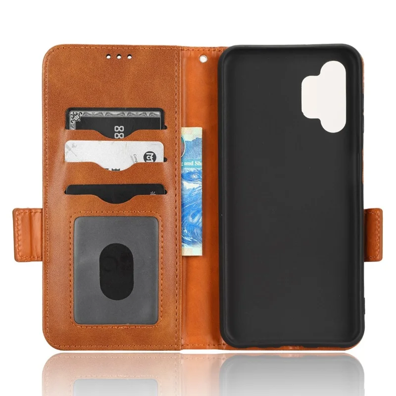 For Samsung Galaxy A13 4G Imprinted Triangle Pattern Anti-scratch PU Leather Case Wallet Foldable Stand Phone Cover - Brown