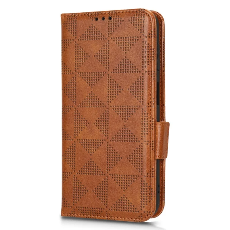 For Samsung Galaxy A13 4G Imprinted Triangle Pattern Anti-scratch PU Leather Case Wallet Foldable Stand Phone Cover - Brown