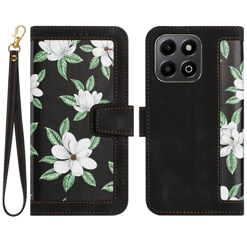 For Honor X6b 4G Case PU Leather Floral Phone Cover with Card Slots - Black