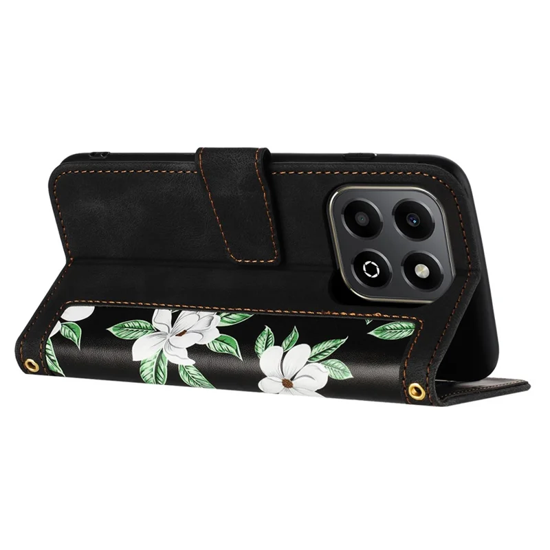 For Honor X6b 4G Case PU Leather Floral Phone Cover with Card Slots - Black
