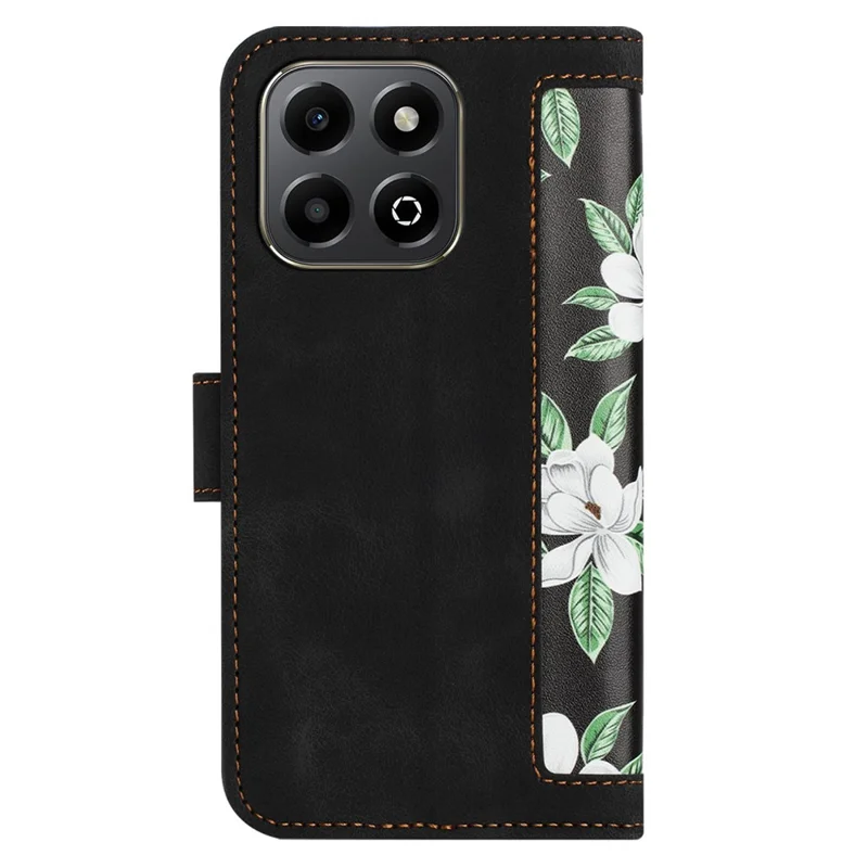 For Honor X6b 4G Case PU Leather Floral Phone Cover with Card Slots - Black